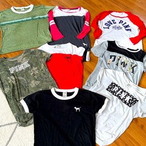 BUNDLE OF 9 (7 small 1xs 1 med) Victoria secret PINK long, short and 3/4 sleeve